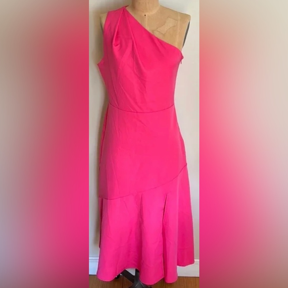 Sam Edelman One Shoulder Front Slit Midi Cocktail Dress in Pretty Pink ZB4